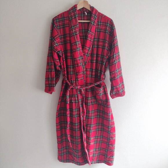 Pottery Barn Other - Pottery Barn Red Plaid Flannel Robe Womens M Cozy Holiday Wrapper w Pockets